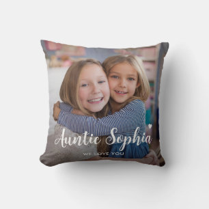 Cute Custom Auntie Two Photo Keepsake Cushion