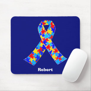 Cute Custom Autism Awareness Ribbon Blue Mouse Mat