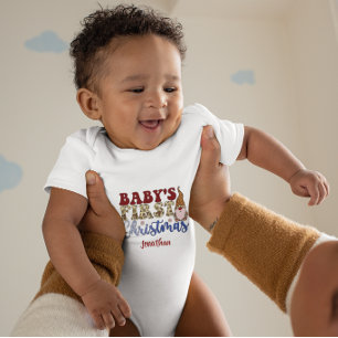 Cute Custom Baby's First Christmas Gnome Snowflake Baby Bodysuit