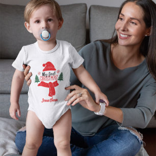 Cute Custom Baby's First Christmas Tree Santa Hat  Baby Bodysuit