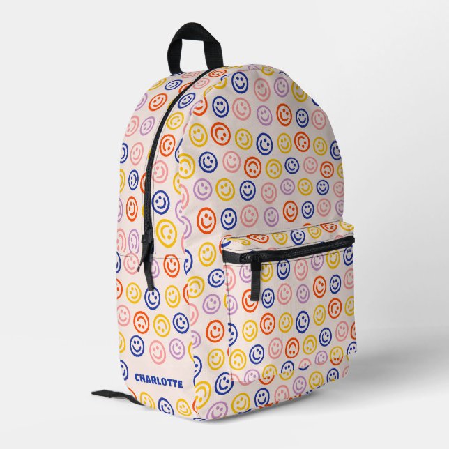 Cute Custom Back to School Happy Face Backpack (Back Corner Left)