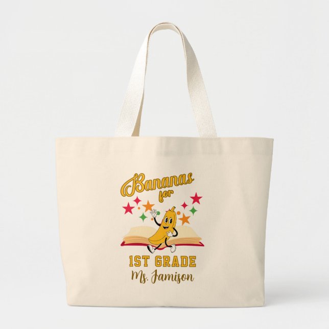 Cute Custom Bananas Teacher Shirt Large Tote Bag (Front)