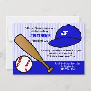 Cute Custom Baseball Birthday Party Blue and White Invitation