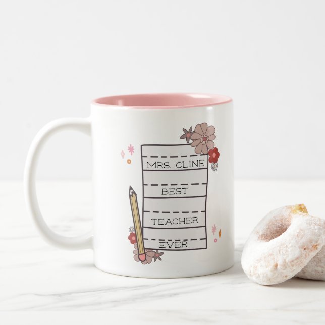 Cute Custom Best Teacher  Two-Tone Coffee Mug (With Donut)