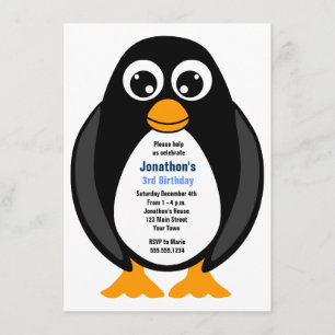 Cute Custom Birthday Party Penguin Invite - White