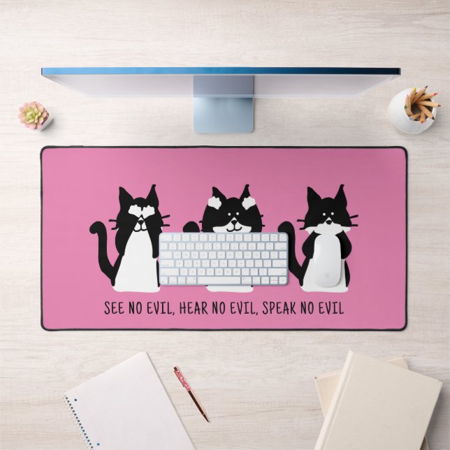 Cute Custom Black White Tuxedo Cats Pink Desk Mat (Office 1)