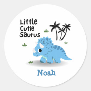 Cute Custom Blue Baby Dino  Classic Round Sticker