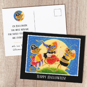 Cute Custom Candy Corn Mice Halloween Postcard