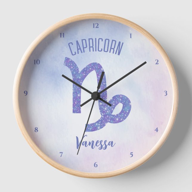 Cute Custom Capricorn Astrology Sign Clock (Front)