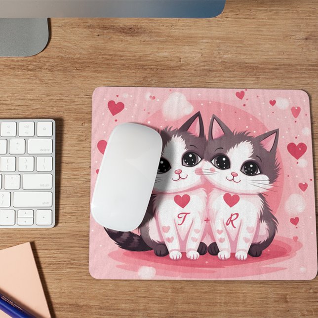 Cute Custom Cat Couple Watercolor Valentine's Day  Mouse Mat (Creator Uploaded)