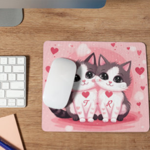 Cute Custom Cat Couple Watercolor Valentine's Day  Mouse Mat