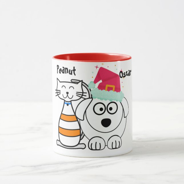 Cute Custom Cat & Dog Christmas Mug (Center)