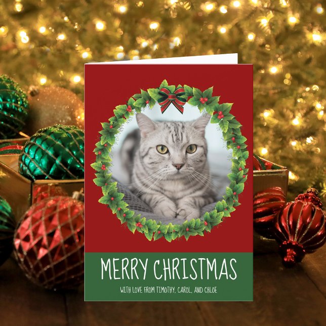Cute Custom Cat Merry Christmas Wreath Red Holiday (Creator Uploaded)