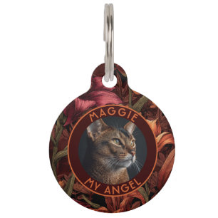 Cute Custom Cat Owner Gift Lilies Motif Pet Tag