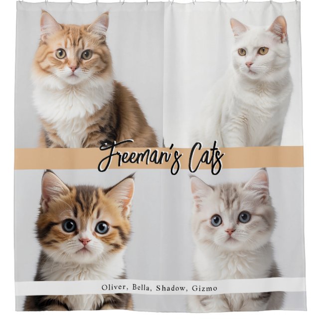 Cute Custom Cat Photo Family Shower Curtain (Front)