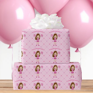 Cute Custom Cheerleader Girl Pink Birthday Wrapping Paper