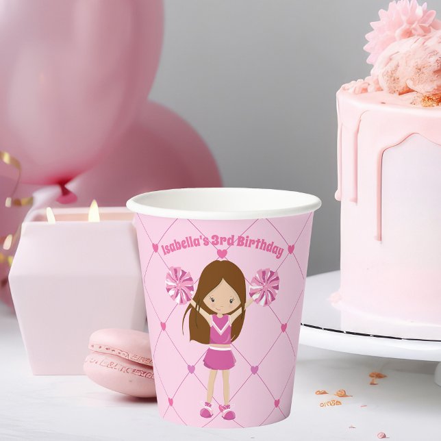 Cute Custom Cheerleader Girls Pink Birthday Paper Cups (Creator Uploaded)