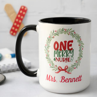 Cute Custom Christmas Floral Noel Nurse Gift Mug