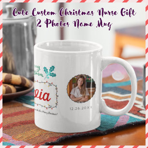 Cute Custom Christmas Nurse Gift  2 Photos Name Mug