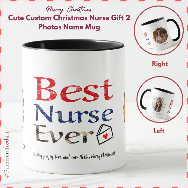 Cute Custom Christmas Nurse Gift  2 Photos Name Mug (Creator Uploaded)