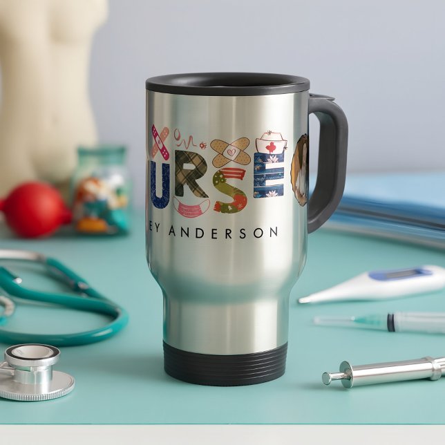 Cute Custom Christmas Nurse Gift  2 Photos Name Travel Mug (Creator Uploaded)