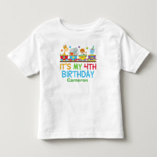 Cute Custom Circus Animal Train 4th Birthday Toddler T-Shirt