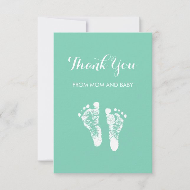 Cute Custom Colour Baby Footprints Thank You Card (Front)
