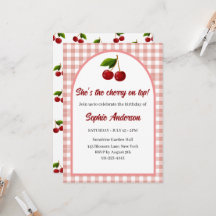 Cute Custom Coquette Cherry birthday invitation
