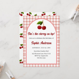 Cute Custom Coquette Cherry birthday invitation
