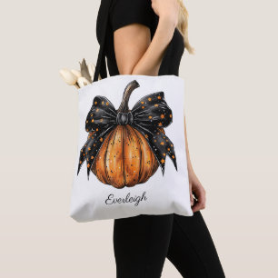 Cute Custom Coquette Trick Or Treat Pumpkin Girl Tote Bag