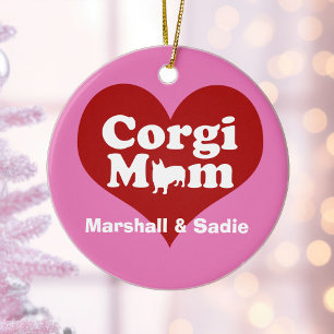 Cute Custom Corgi Mom Heart Ceramic Tree Decoration
