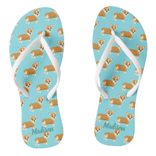 Cute Custom Corgi Teal Flip Flops