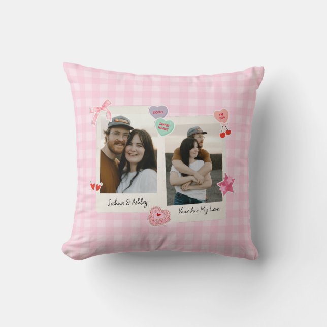 Cute Custom Couple Photos and Text Gift Cushion (Front)