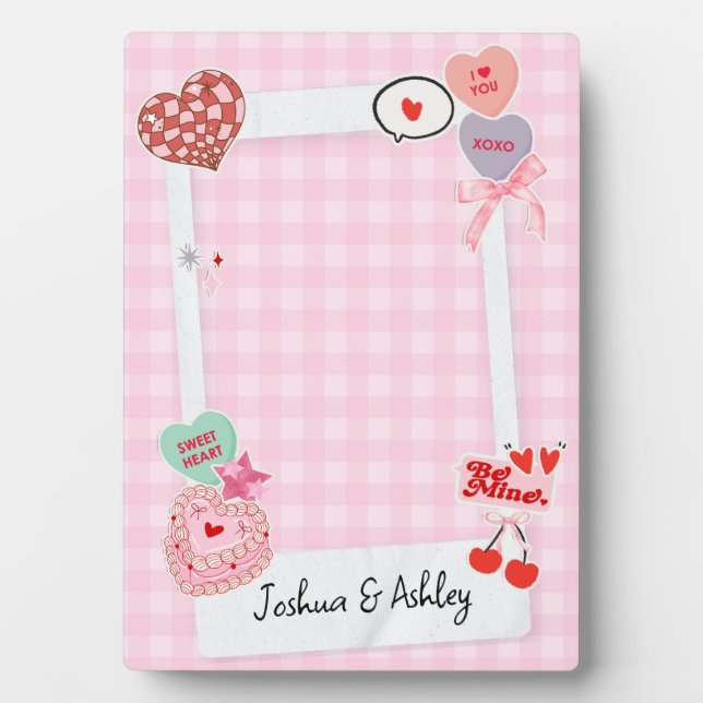 Cute Custom Couple Photos and Text Gift Plaque (Front)