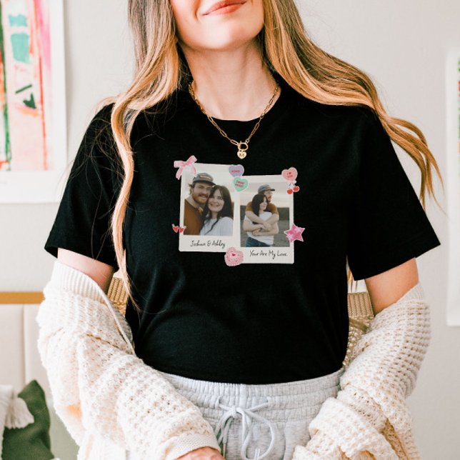 Cute Custom Couple Photos and Text Gift T-Shirt (Creator Uploaded)