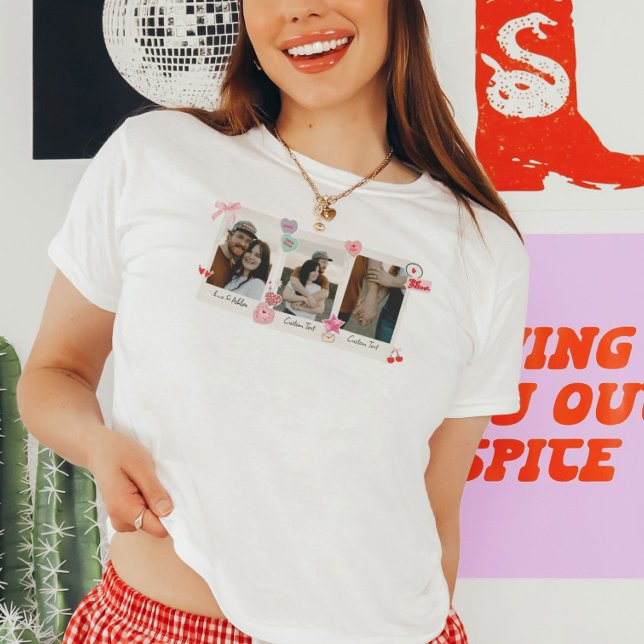 Cute Custom Couple Photos and Text Gift T-Shirt (Creator Uploaded)