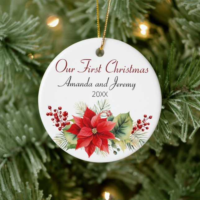 Cute Custom Couples First Christmas Ceramic Tree Decoration (Tree)
