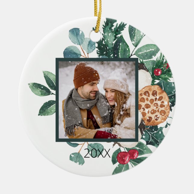 Cute Custom Couples First Christmas Ceramic Tree Decoration (Front)