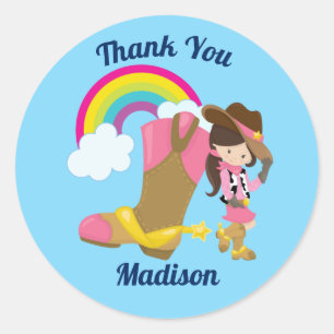 Cute Custom Cowgirl Thank You Classic Round Sticker
