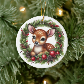 Cute Custom Deer Christmas Ceramic Tree Decoration