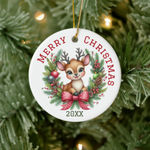 Cute Custom Deer Christmas  Ceramic Tree Decoration