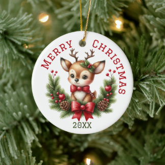 Cute Custom Deer Christmas Ceramic Tree Decoration