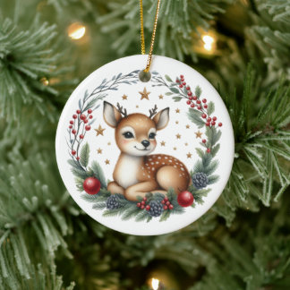 Cute Custom Deer Christmas Ceramic Tree Decoration