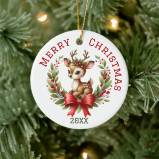 Cute Custom Deer Christmas Ceramic Tree Decoration