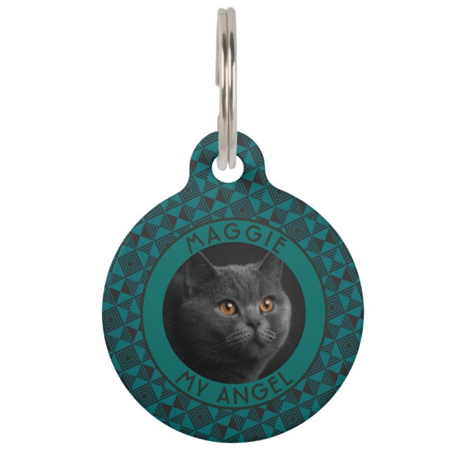 Cute Custom Dog Dad Gift Gingham Pet Tag (Front)