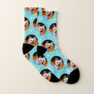 Cute Custom Dog or Pet Photo Pattern Turquoise Socks