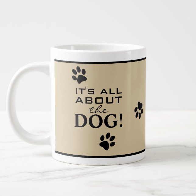 Cute Custom Dog Paw Typography Dog Lover's Large Coffee Mug (Left)