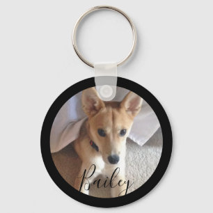 Cute Custom Dog Pet Photo and Name Keychain