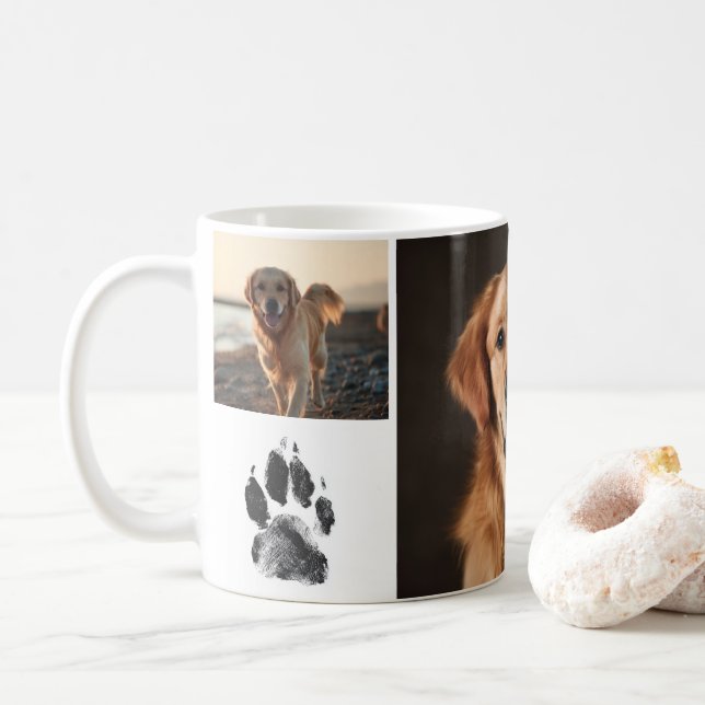 Cute Custom Dog Photos Collage Paw Print Coffee Mug (With Donut)