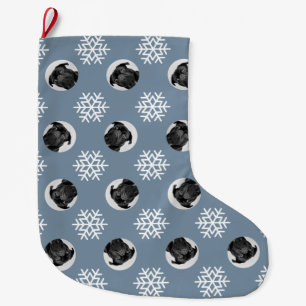 Cute Custom Dog Your Pet Photo Blue Snowflake Large Christmas Stocking